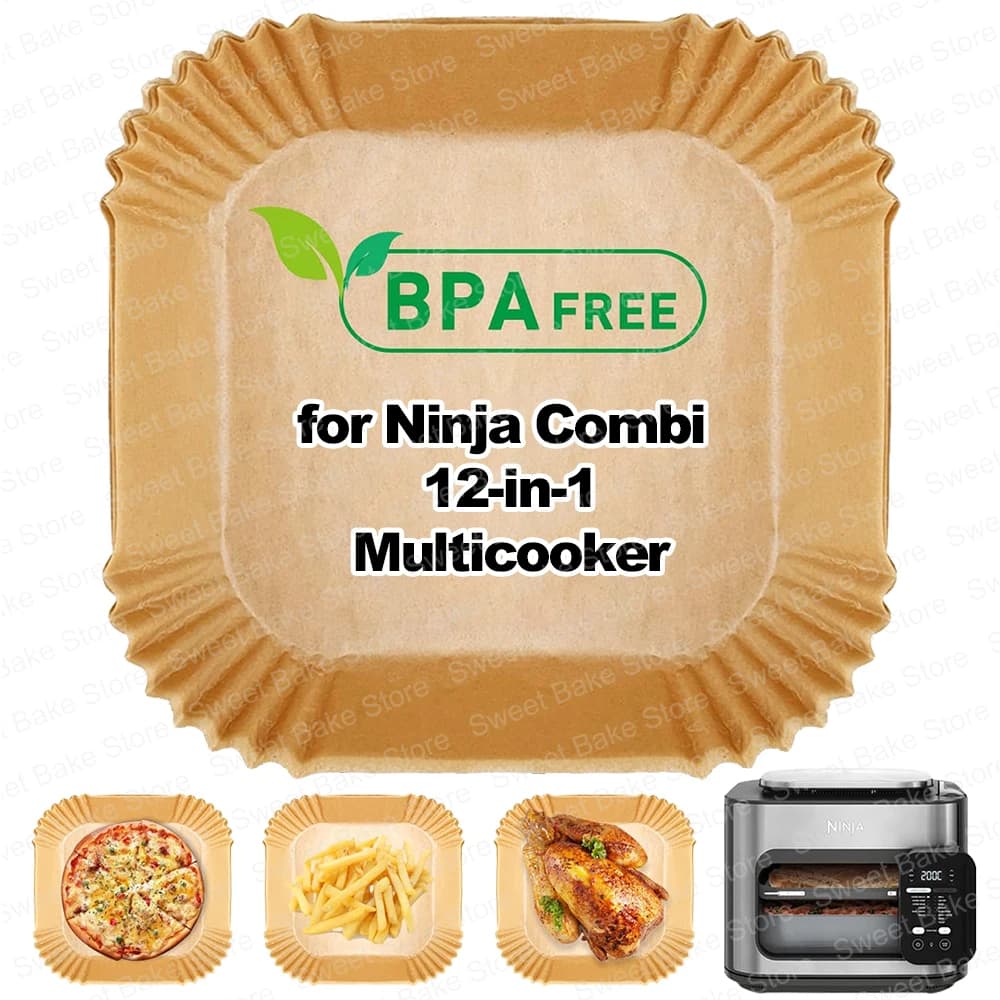 50/100 pièces de doublures en papier pour friteuse à air, compatibles avec la multicuiseuse Ninja Combi 12-en-1, antiadhésives, imperméables, résistantes à l'huile, jetables