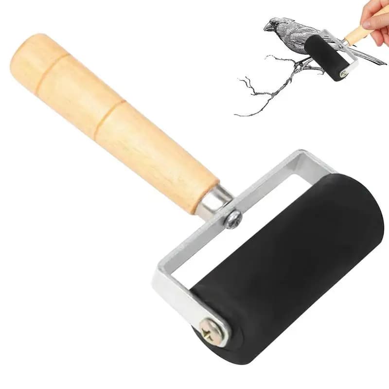 Rouleau en caoutchouc manche en bois rouleau d'impression pinceau gomme à encre Art artisanat outil de peinture outil d'impression petit rouleau de caoutchouc