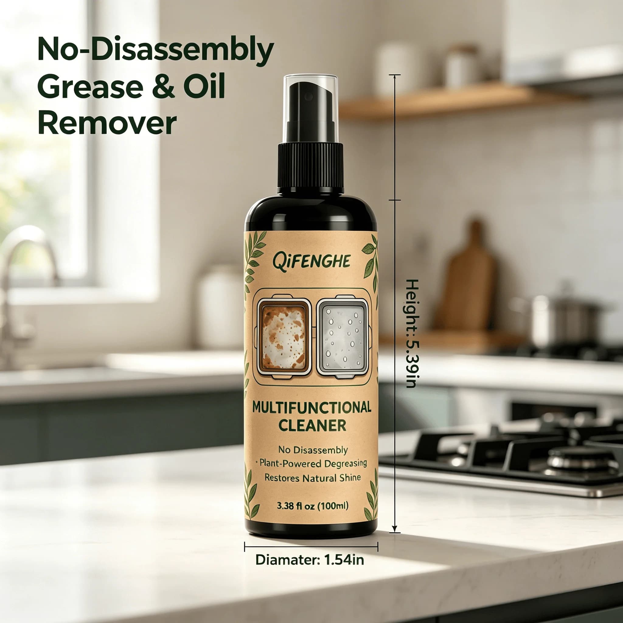 Spray dégraissant puissant pour taches d'huile, sans démontage, pour cuisine, four, cuisinière, hotte, friteuse à air, restaure la finition brillante