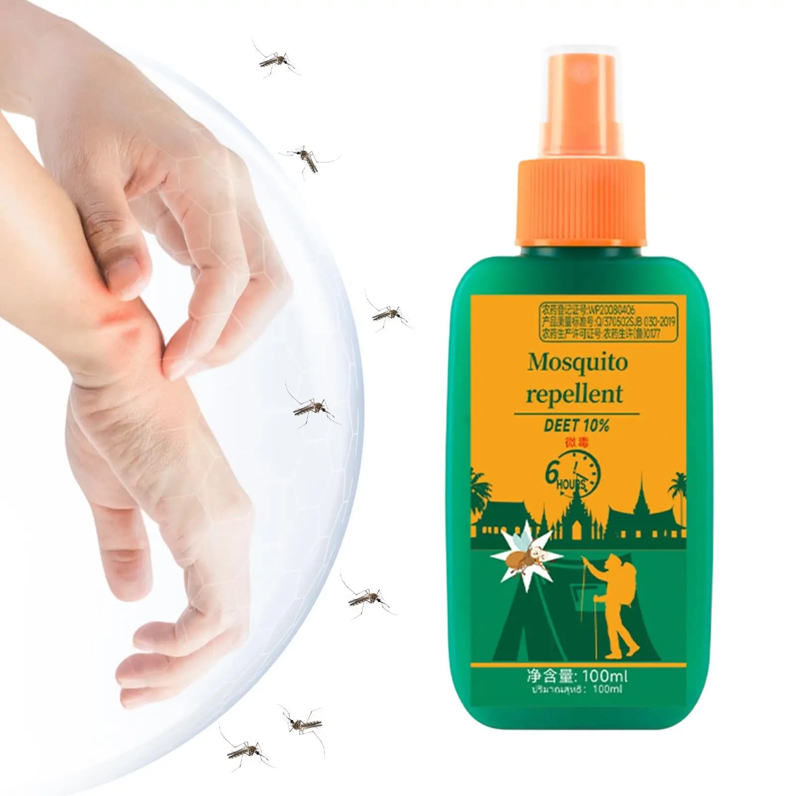 Spray anti-moustiques 100 ml, liquide anti-mouches portable pour l'extérieur, longue durée, apaisant, contrôle des piqûres de moustiques pour la maison, le camping et les voyages