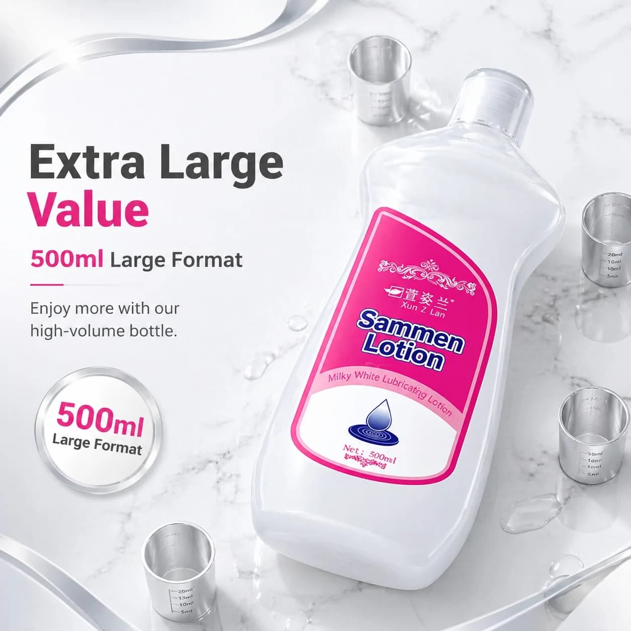 Lubrifiant liquide simulé pour soins intimes 500 ml, pour adultes, couleur lait blanc, soluble dans l'eau, pour le plaisir sexuel.