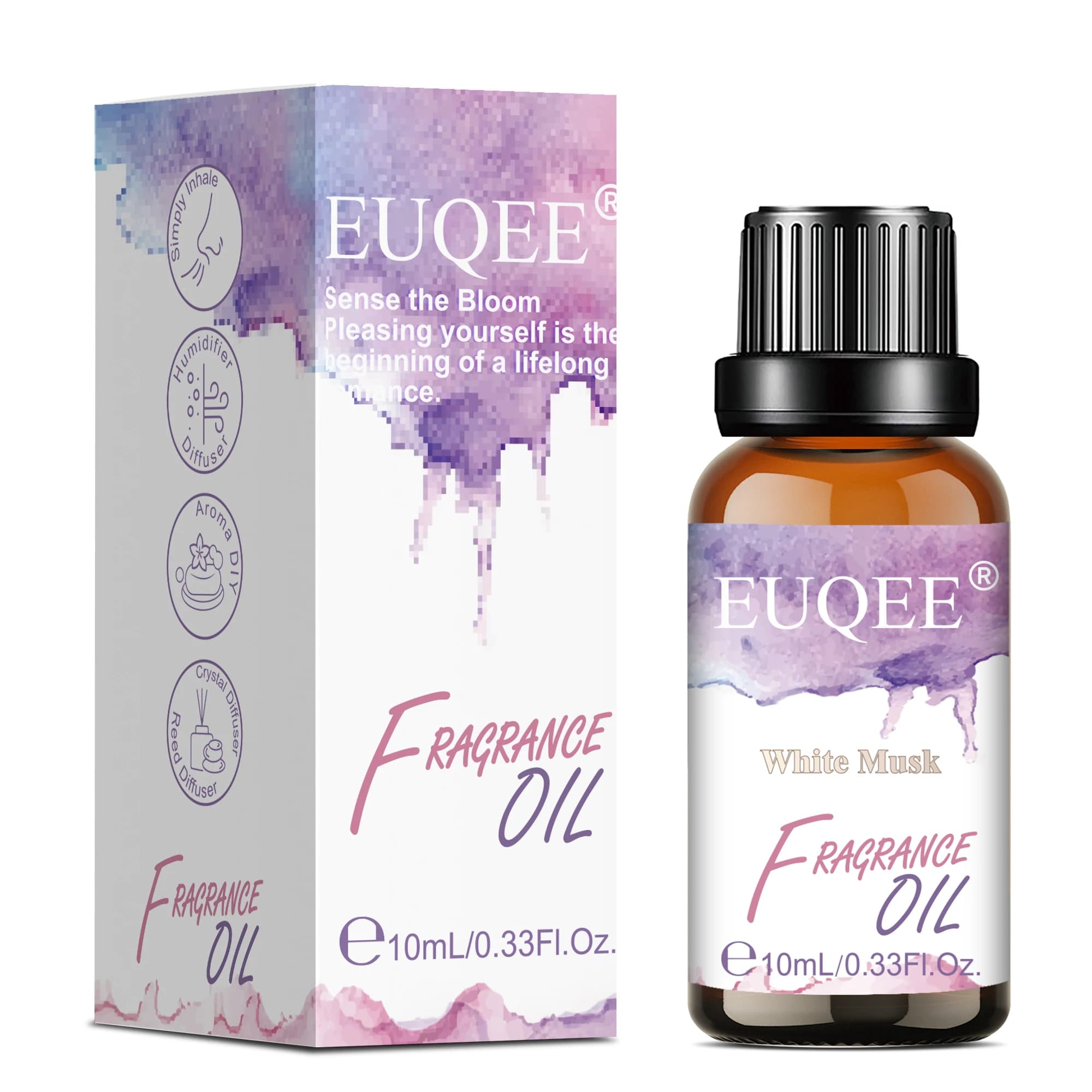 Huile parfumée d'aromathérapie EUQEE 10ml pour diffuseur - Poudre pour bébé, noix de coco et vanille, chewing-gum, musc blanc, fleur d'oranger