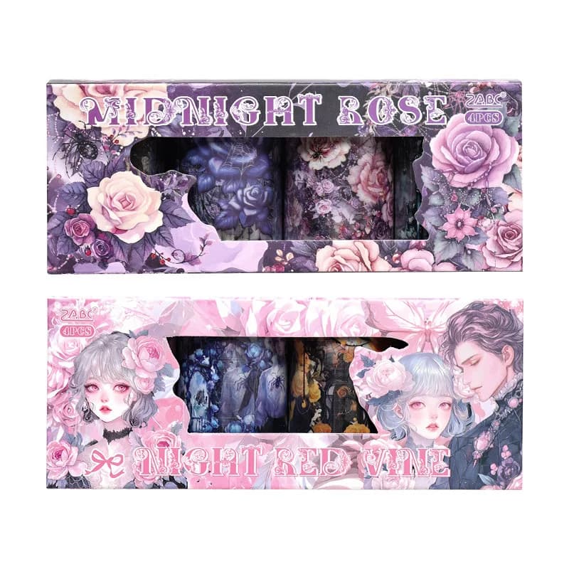 Rouleau de ruban Washi gothique Rose, 4 rouleaux, décor de Journal esthétique foncé, fournitures de Scrapbooking pour bricolage Diorama