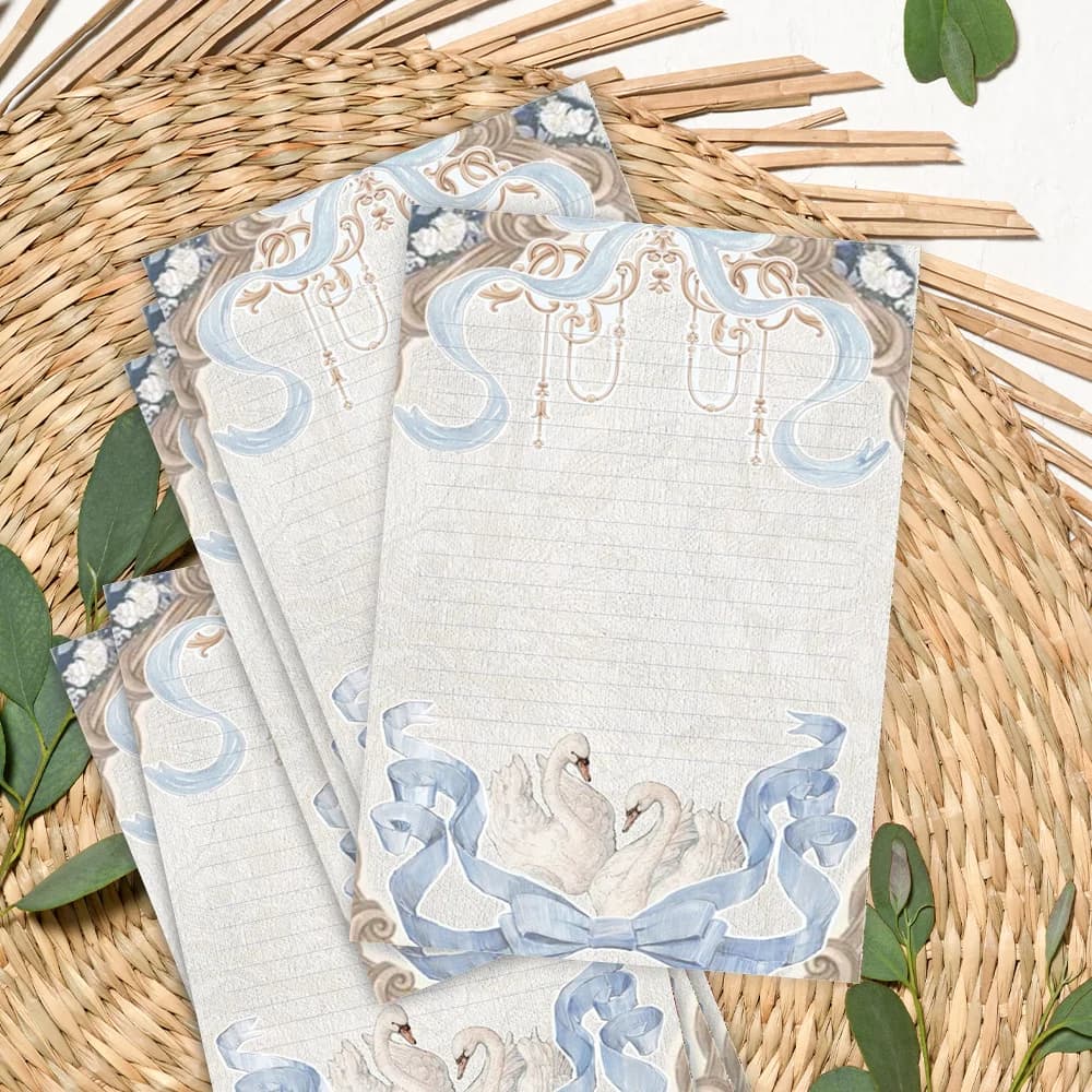30 feuilles. Papier de papeterie vintage bleu cygne B5