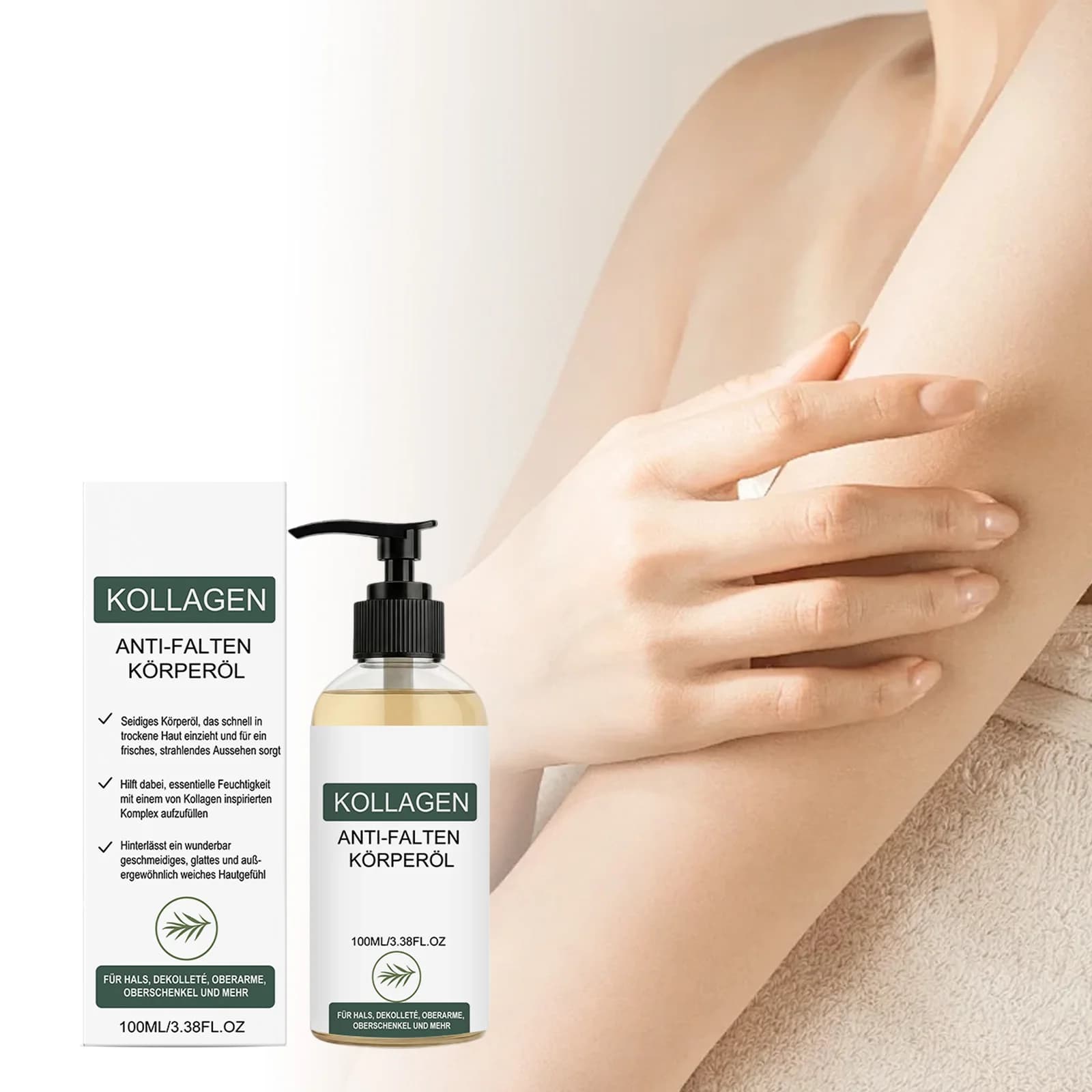 Huile corporelle anti-rides au collagène 100 ml, huile raffermissante pour le cou, le décolleté, les bras et les cuisses, huile de massage anti-âge