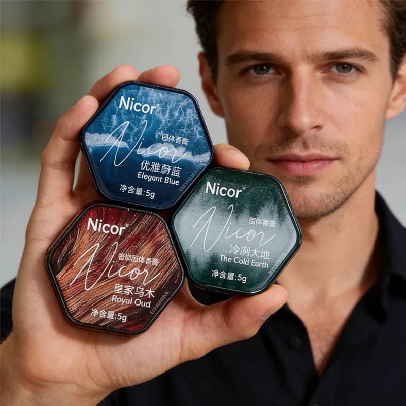 Pommade solide parfumée au bois, parfum longue durée, frais et élégant, avec une fragrance persistante, idéale pour les rendez-vous et le travail