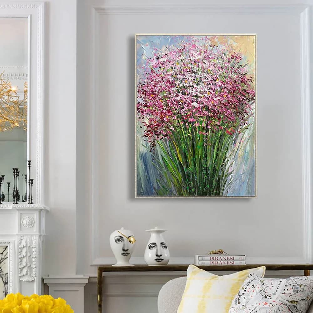 Peinture à l'huile abstraite peinte à la main, fleurs 3D sur toile, peinture murale rétro, décorations de salon, décoration de chambre à coucher, coutumes