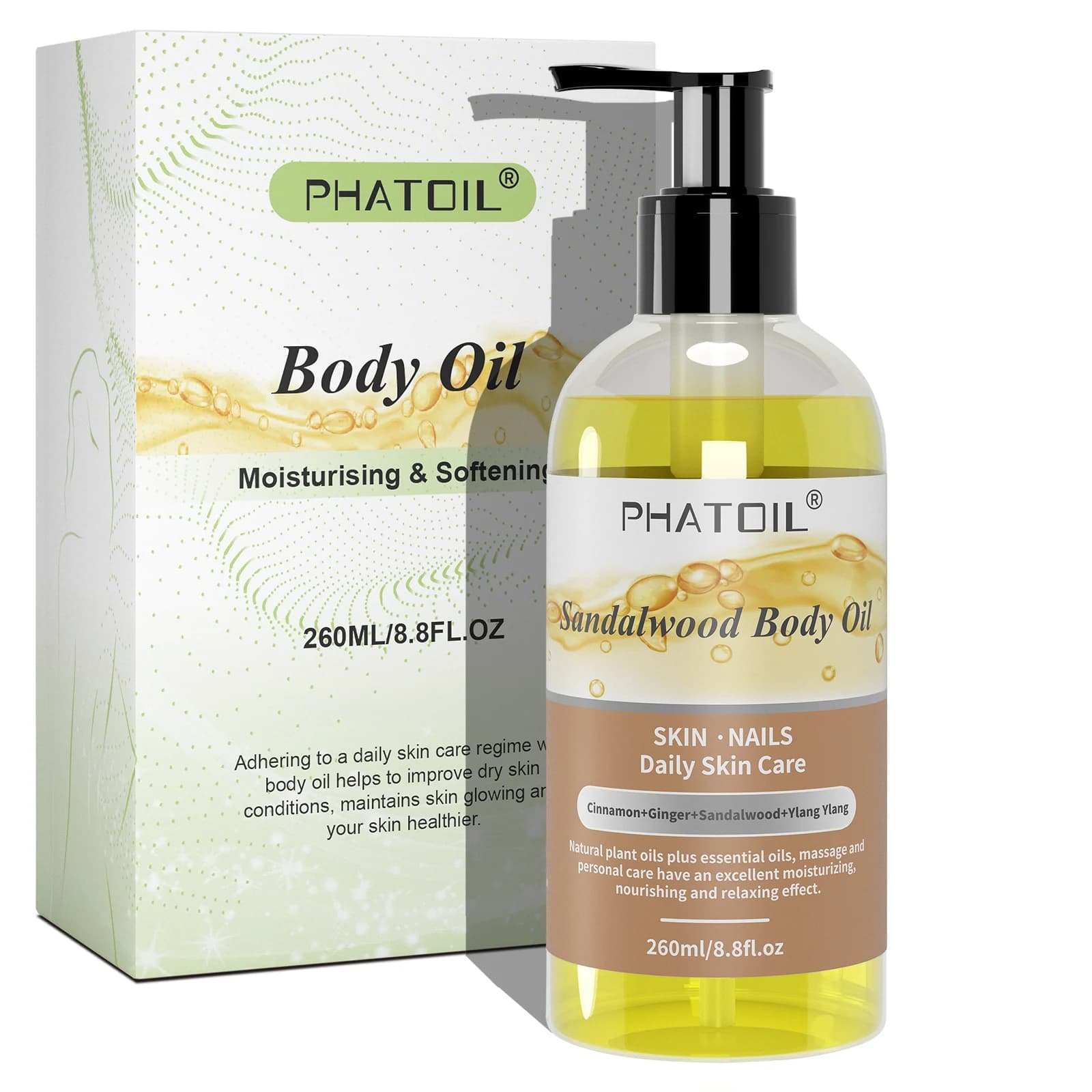 PHATOIL 260ml huile corporelle pour hydrater et apaiser la peau gingembre pamplemousse Rose lavande Massage huiles corporelles parfum longue durée