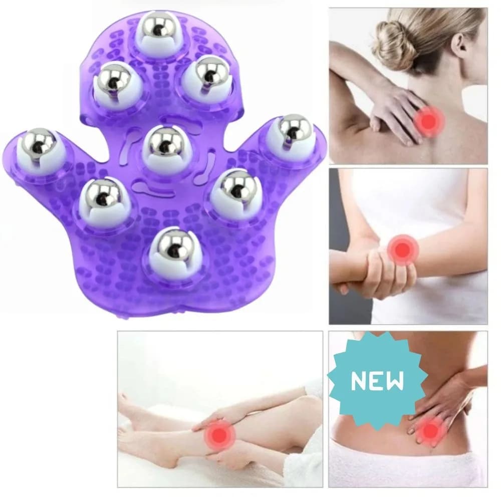 Gant de Massage en forme de paume avec 9 rouleaux métalliques