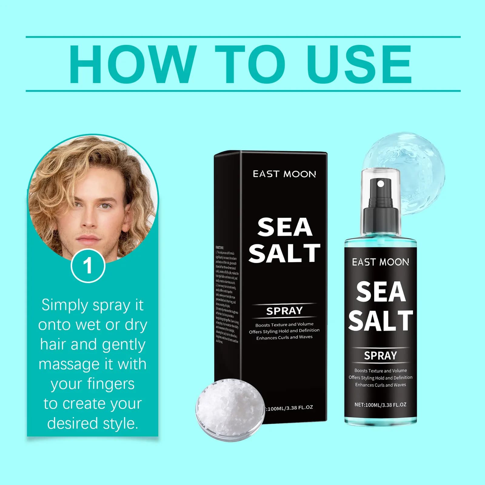 Spray coiffant au sel de mer, améliore l'épaississement, forte tenue, Non gras, moelleux, volumisant, réduisant les cheveux collants, huile nourrissante