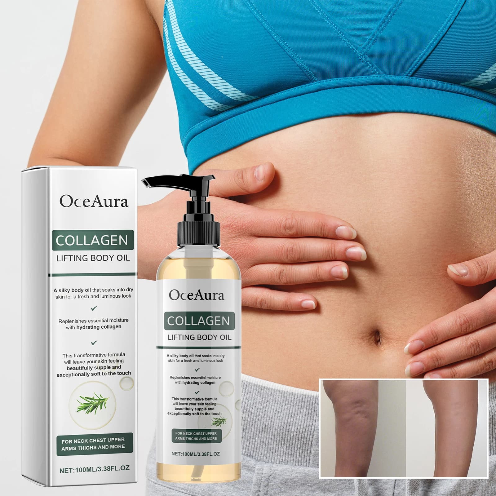 OceAura huile corporelle au collagène huile essentielle de Massage pour tout le corps hydratant et hydratant pour peau sèche hydratant