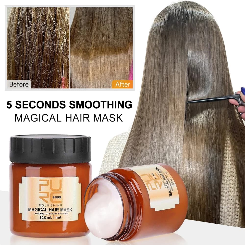 120/60ml masque capillaire magique huile d'argan crème de soin des cheveux réparation sec frisottis dommages kératine traitement masques doux brillant pour cheveux PURC