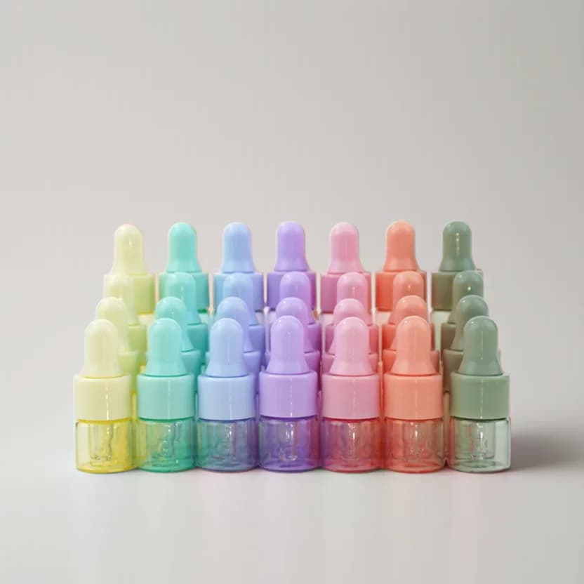 7/30/50/100 pièces Flacons compte-gouttes en verre pour huiles essentielles 5ml, 1ml, 2ml, 3ml, Mini flacon échantillon de voyage Macaron pour sérum de soin de la peau