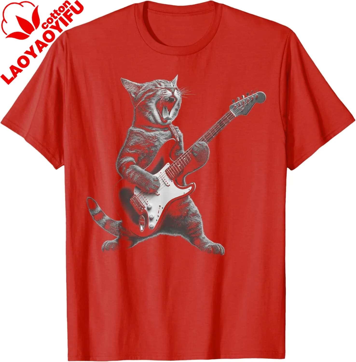 Chat jouant de la guitare Rock Star Rock and Roll pour hommes femmes T-Shirt imprimé conception originale cadeaux t-shirts Camiseta Hombre