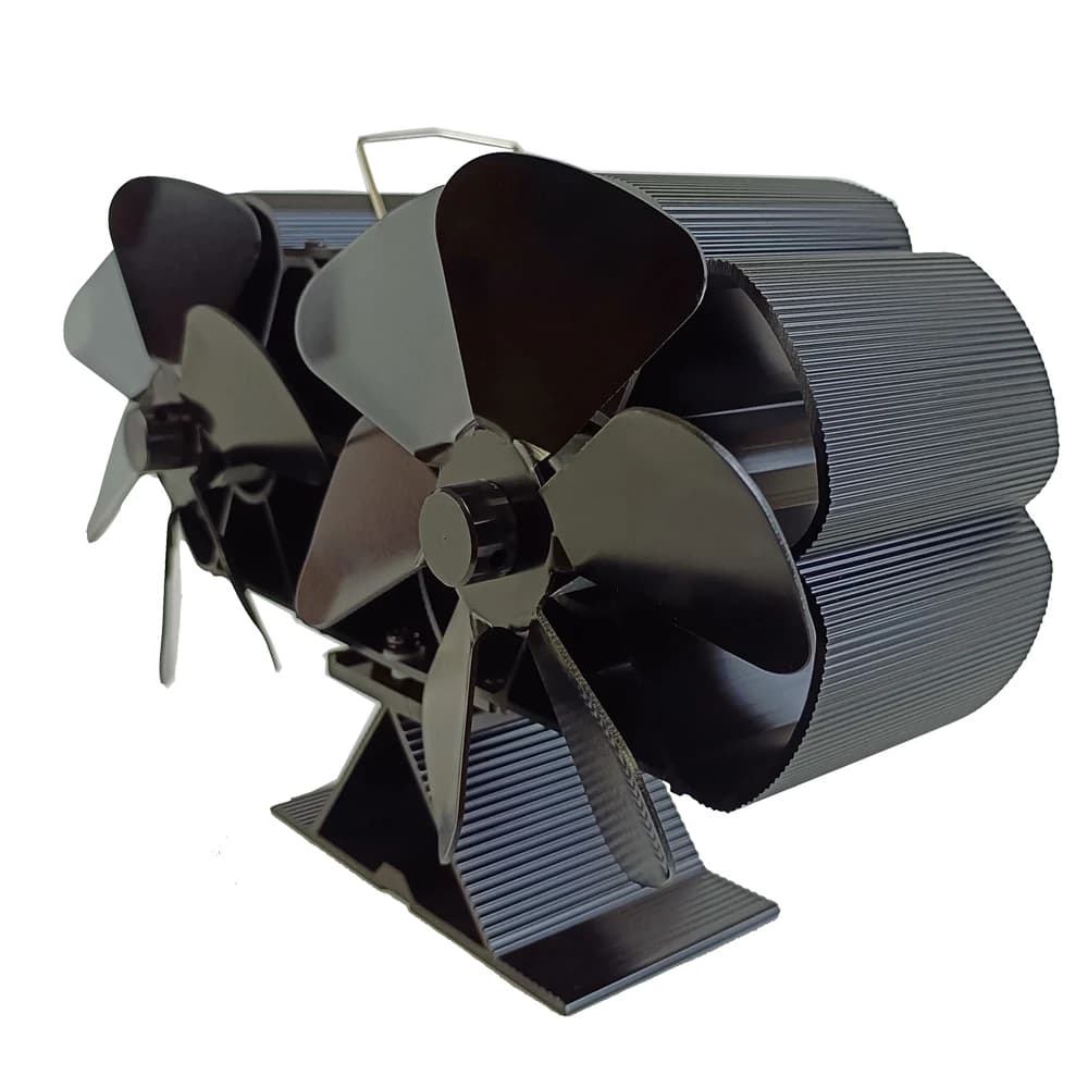 Ventilateur de poêle à bois alimenté par la chaleur, double moteurs silencieux, 6 pales, ventilateur de cheminée Non électrique activé par la chaleur avec support et thérapie magnétique