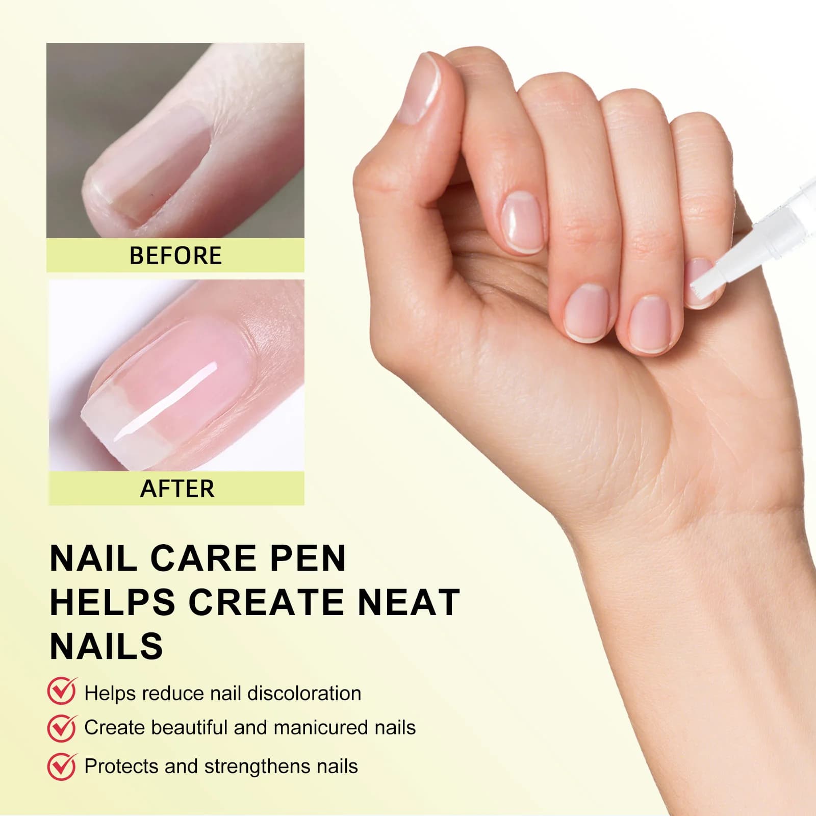 Stylo fortifiant et revitalisant pour ongles 4ml - Formule à l'huile d'arbre à thé et de ricin pour ongles décolorés, protection et santé des cuticules.