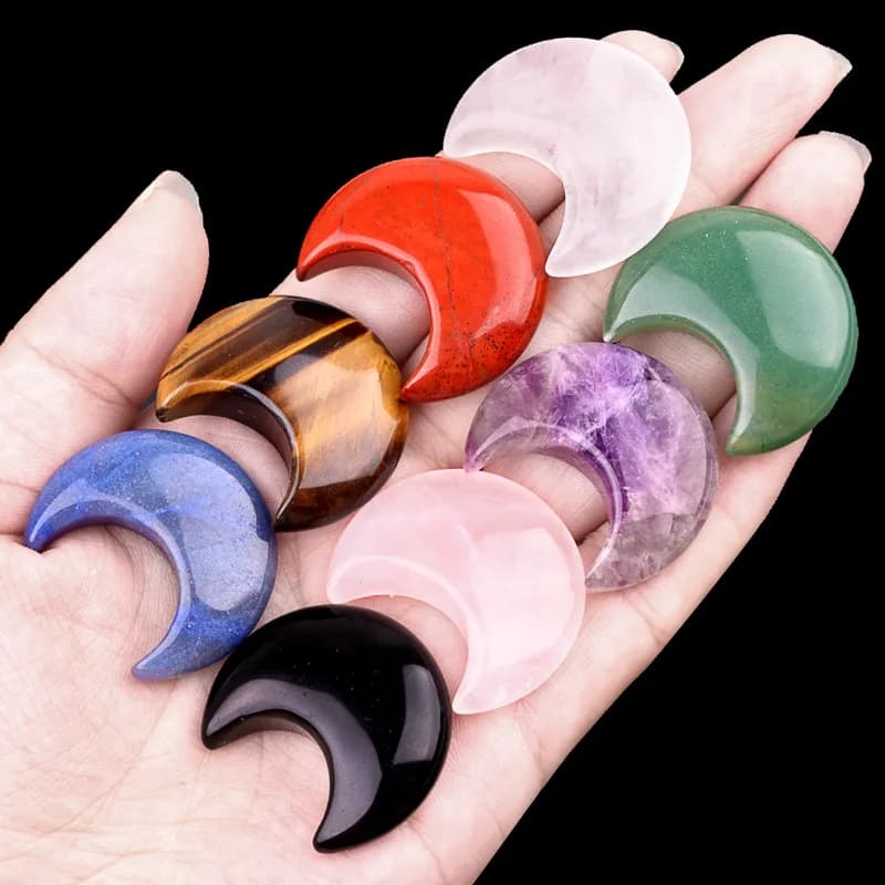 Pierres précieuses naturelles sculptées en forme de lune, 1.2 pouces, équilibrage des chakras, cristaux de guérison Reiki, cadeaux de décoration pour la maison