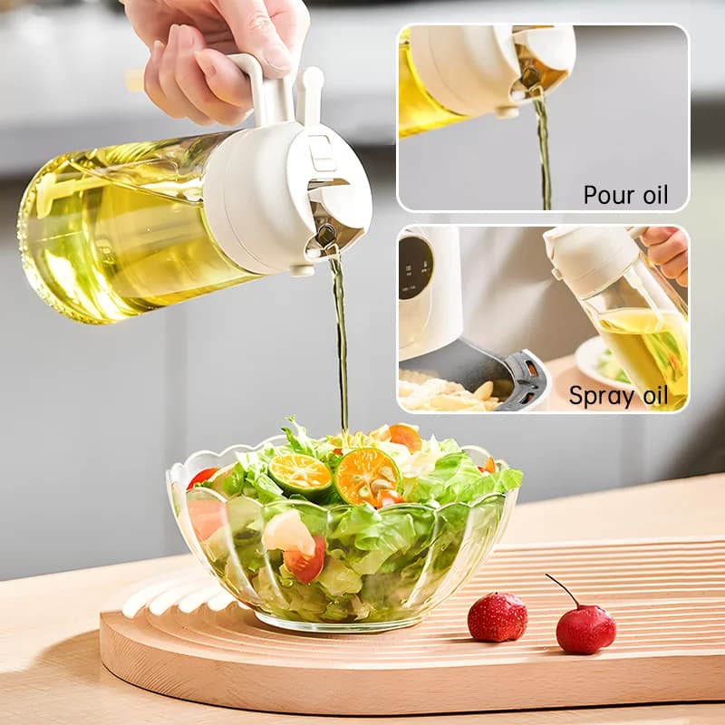 Bouteille de pulvérisation d'huile d'olive 2 en 1, pulvérisateur d'huile en plastique de 500ml, conteneurs d'huile de cuisine, distributeur d'huile d'olive pour Camping barbecue cuisson