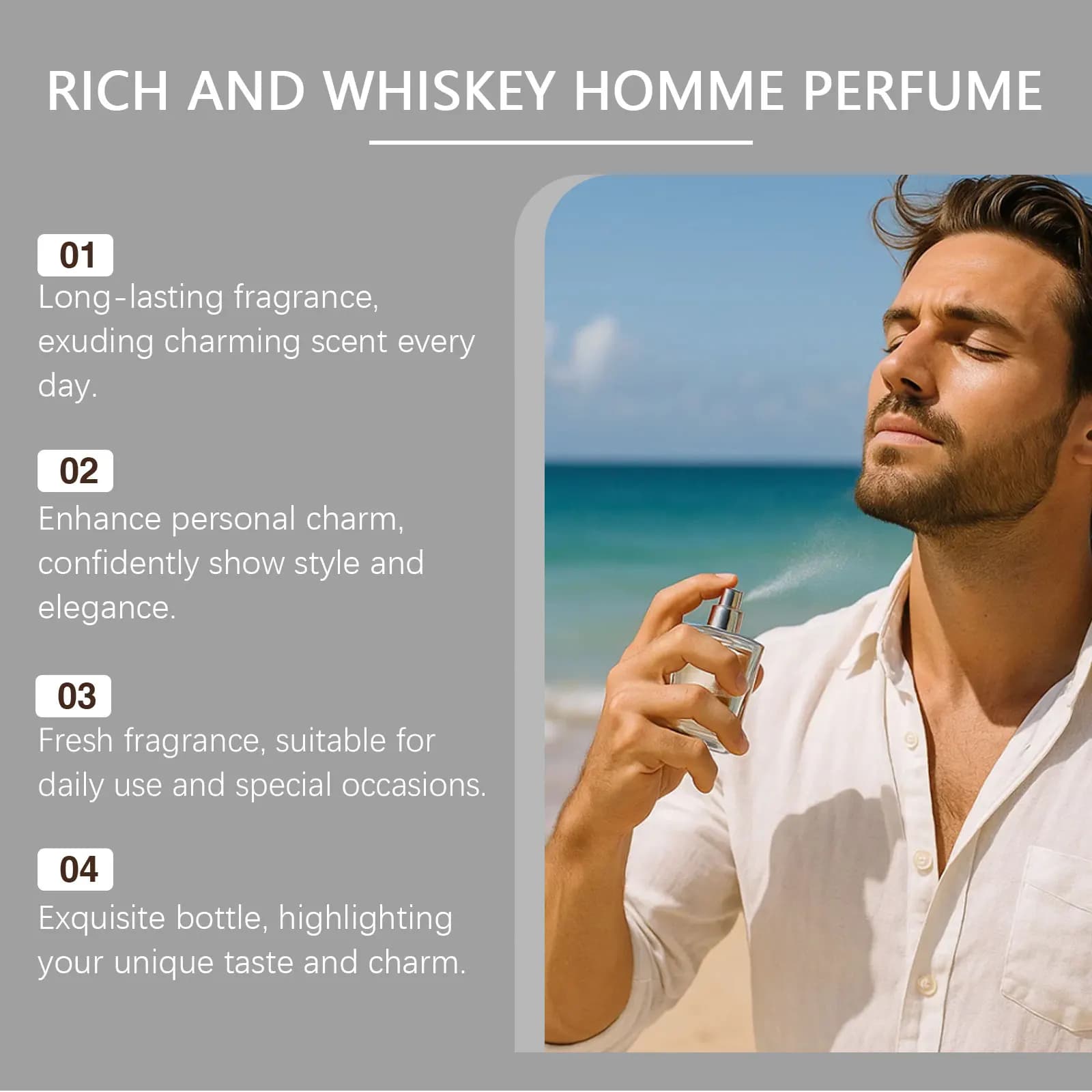 ROXELIS 50 ml de parfum riche et au whisky pour homme, parfum longue durée, améliore le charme personnel, montrer en toute confiance du style et de l'élégance