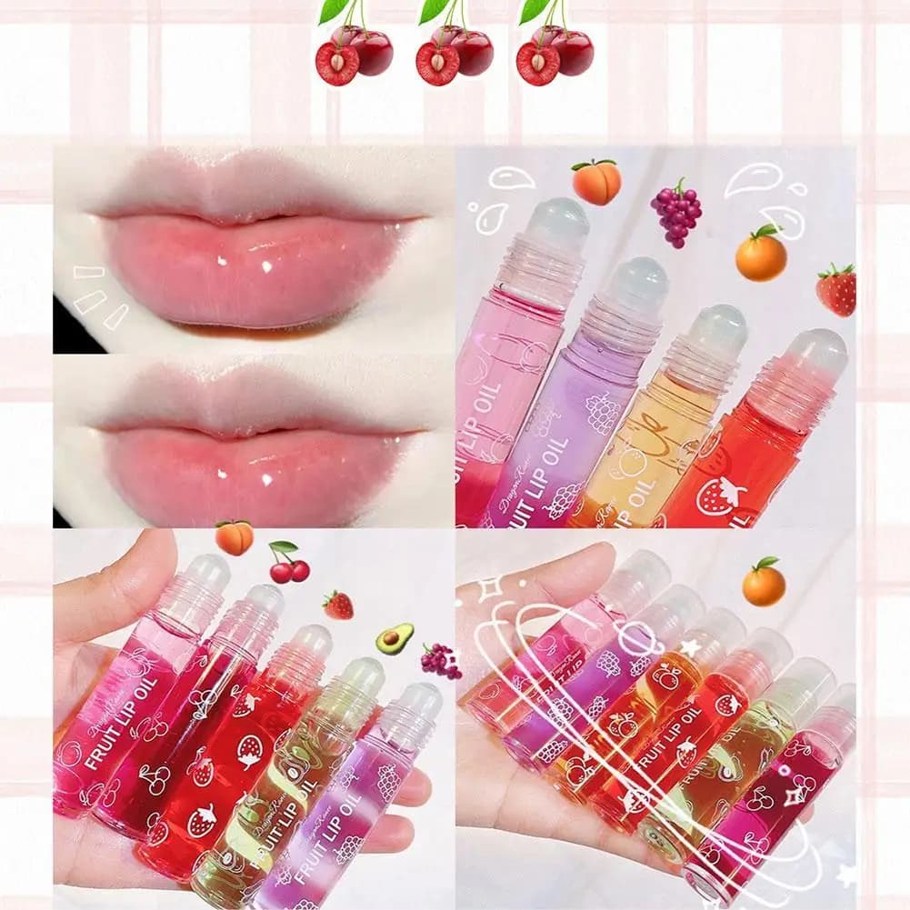 Baume à lèvres à l'essence de fruits à rouler, 6 couleurs, brillant à lèvres fruité, huile hydratante, huile transparente, miroir aléatoire