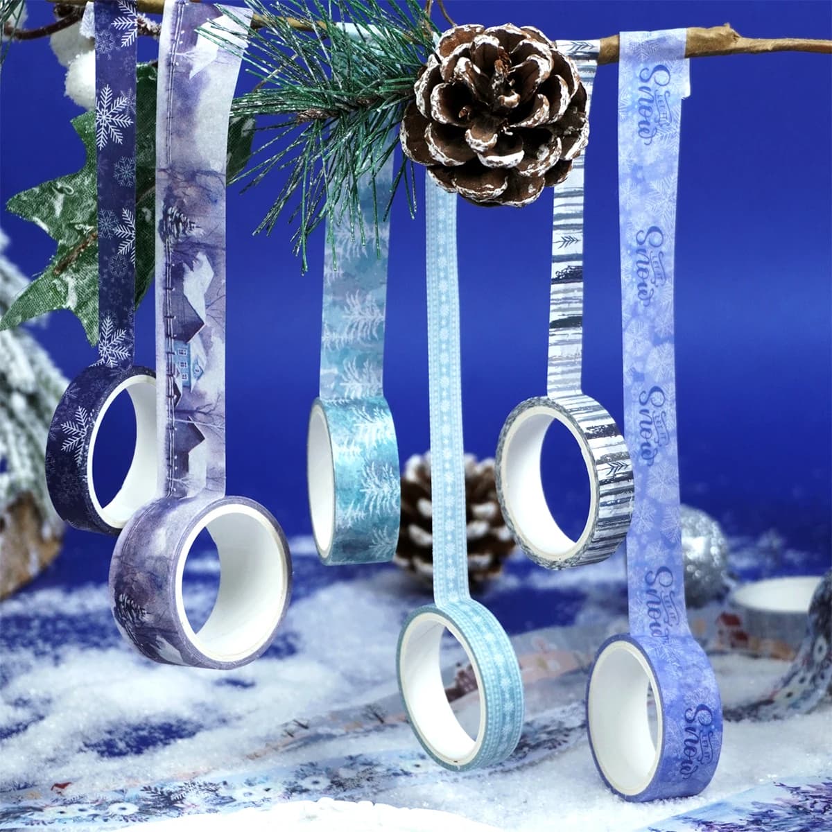 18 rouleaux/boîte, ruban washi scène de neige de noël, adapté au journal de bricolage, décoration de boîte-cadeau, cadeau de noël pour amis