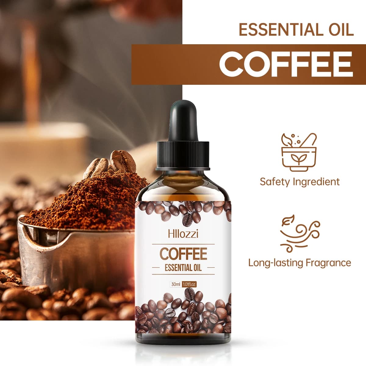 Huile essentielle de café 30ml/1.01fl.oz pour la peau, les cheveux, les ongles et les cils, hydratante, nourrissante, adaptée à tous les types de peau
