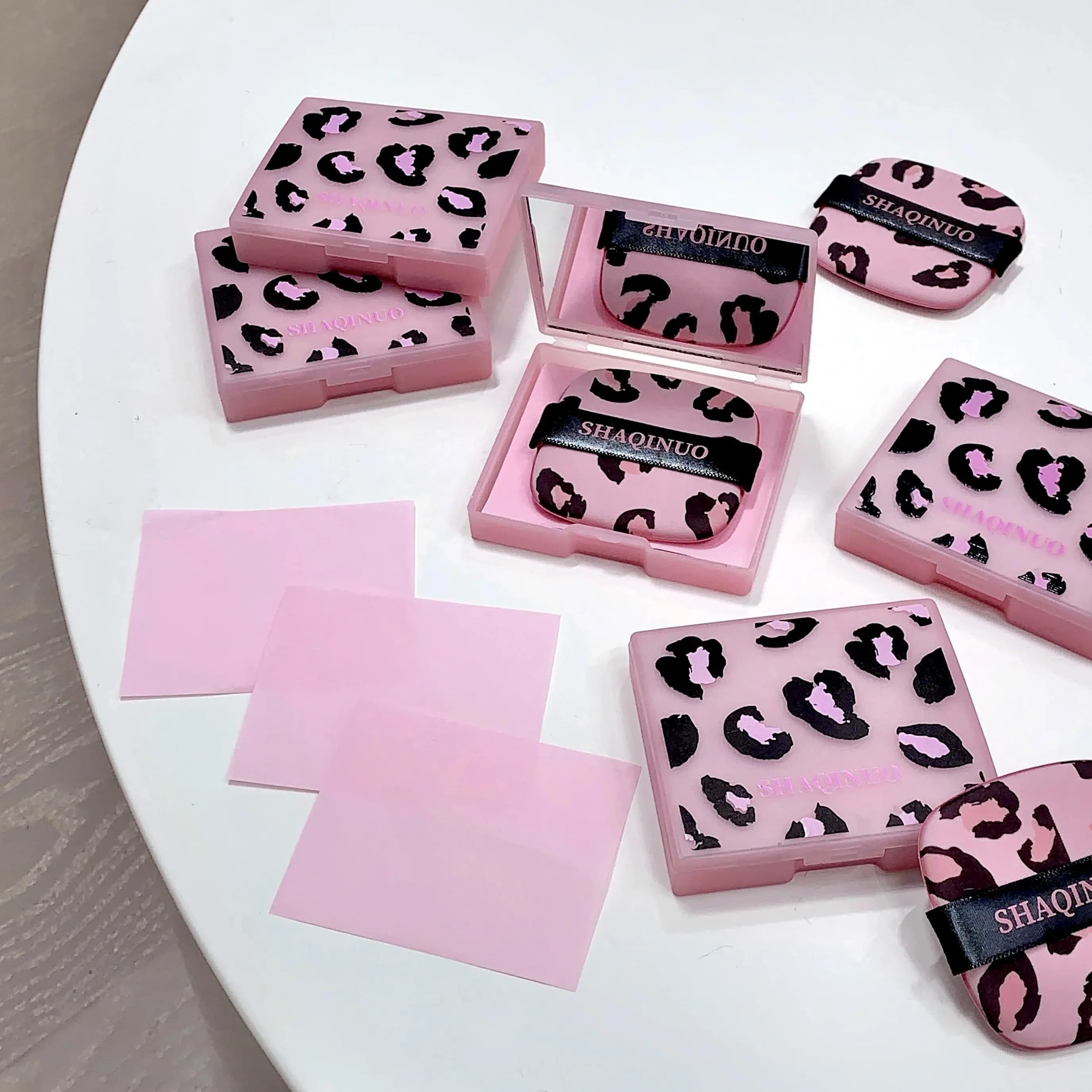 Papier absorbant l'huile pour le visage, imprimé léopard rose, boîte de rangement Portable avec miroir, outil de beauté pour soins de la peau, 100 feuilles