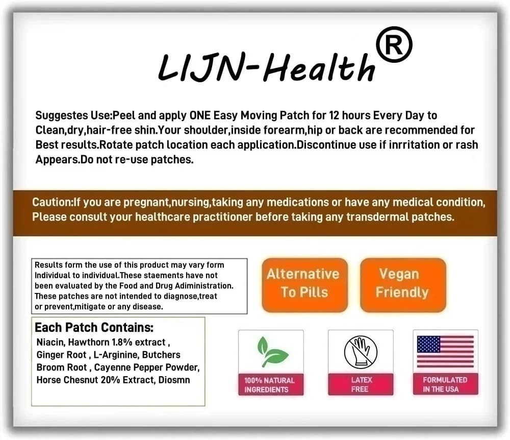 30 Patchs Transdermiques pour la Circulation Sanguine avec Aubépine et L-Arginine pour un Flux Sanguin Sain, les Artères et les Veines