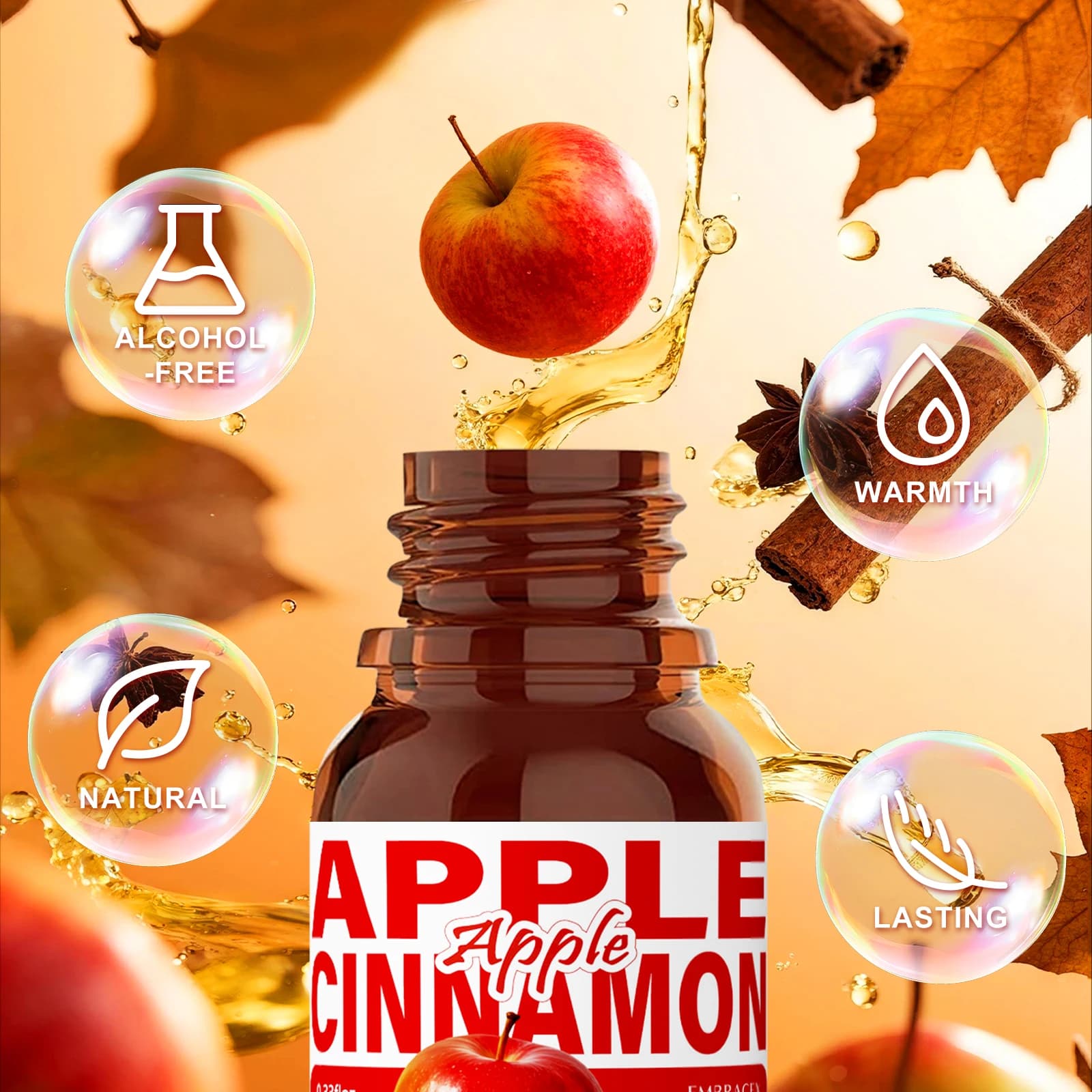 Huile essentielle de pomme et cannelle, 10ml, huiles d'aromathérapie, parfum sucré, cadeau amusant pour femmes, sans alcool