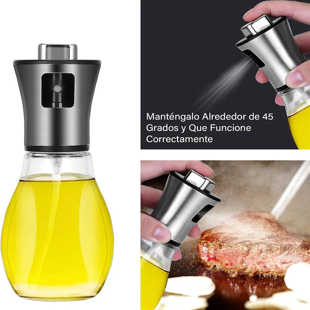 Pulvérisateur d'huile de cuisine pour la cuisson, huile d'olive ou vinaigre de 6.8oz/200ml, conception à gâchette, flacon pulvérisateur en verre de vinaigre en acier inoxydable