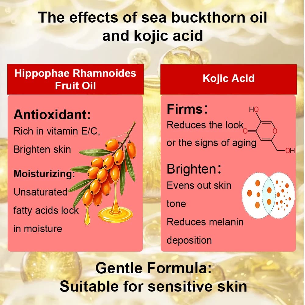 Sérum visage à l'huile de fruit d'argousier naturel JUINHOU et à l'acide kojique, hydratant en profondeur, soin quotidien pour tous types de peau