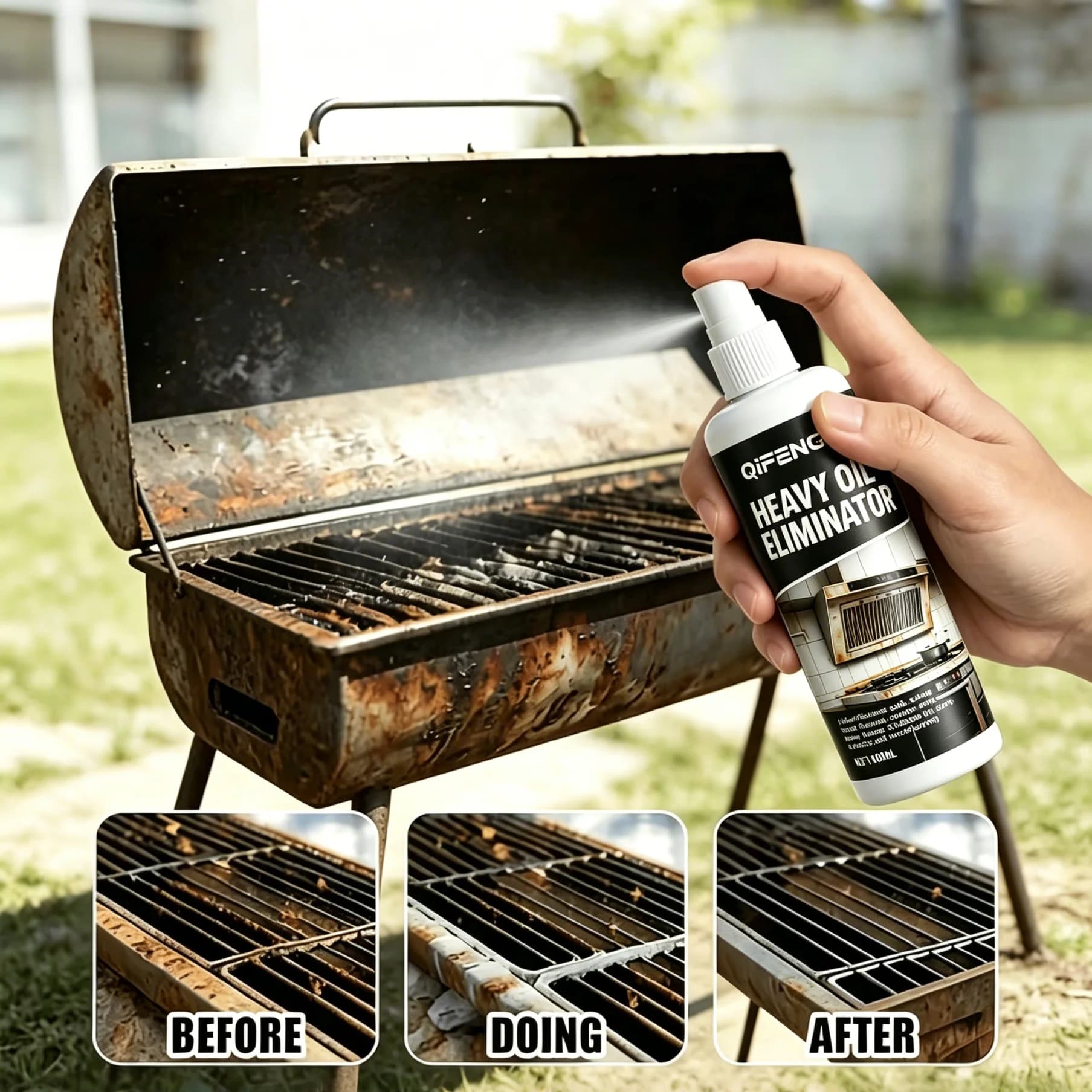 Spray dégraissant puissant pour barbecue, éliminateur de graisse, adapté au nettoyage des taches sur les fours, les hottes et les grilles de barbecue.