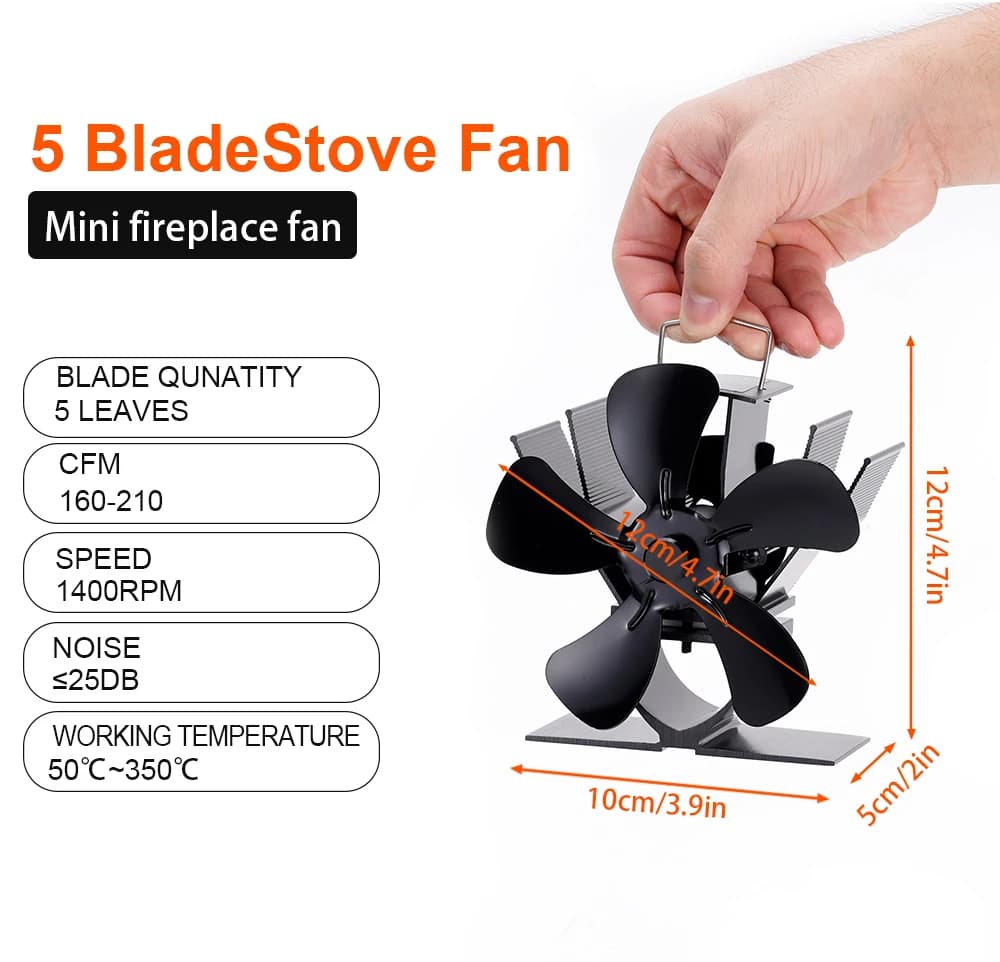 Mini ventilateur de poêle silencieux à 5 lames, distribution efficace de la chaleur, poêle à bois, poêle à bûches, cuillère à soupe, 62