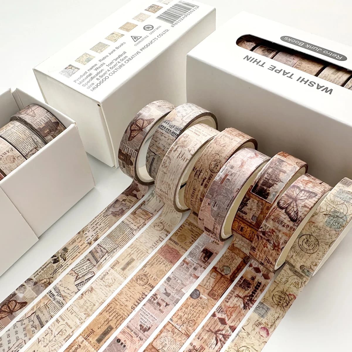 Lot de 8 rouleaux de ruban Washi vintage pour scrapbooking, journal DIY, papeterie, rubans adhésifs décoratifs, fournitures artistiques, autocollant cadeau, cadeau pour un ami