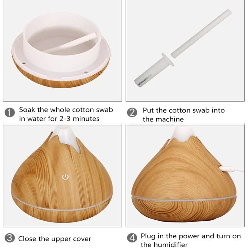 Diffuseur d'huiles essentielles d'aromathérapie 350ML, humidificateur d'air ultrasonique avec télécommande, Grain de bois, frais avec lumière LED 7 couleurs