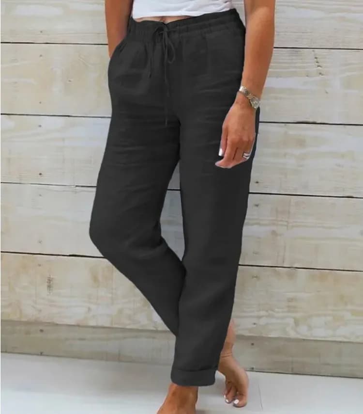 Pantalon d'été en coton et lin pour femme, taille haute élastique, décontracté, streetwear, couleur unie, coupe crayon ample, collection 2026