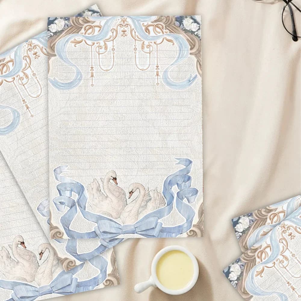 30 feuilles. Papier de papeterie vintage bleu cygne B5