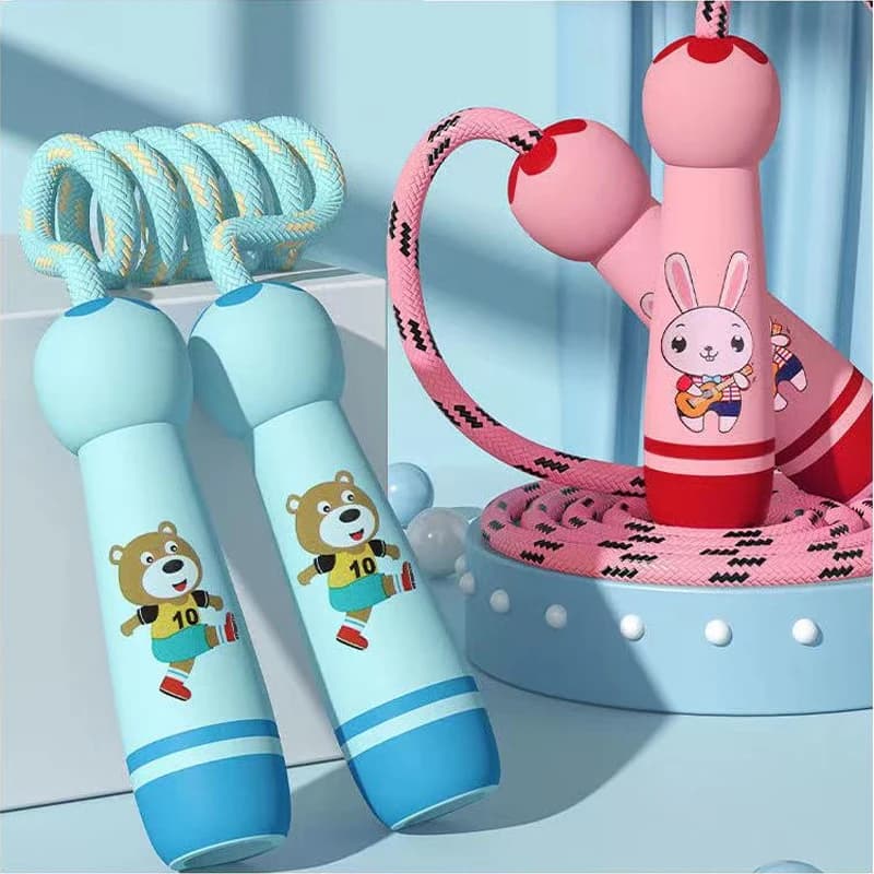 Cordes de Sport réglables en coton pour enfants, Fitness, joli dessin animé, poignée en bois naturel, conception de filet