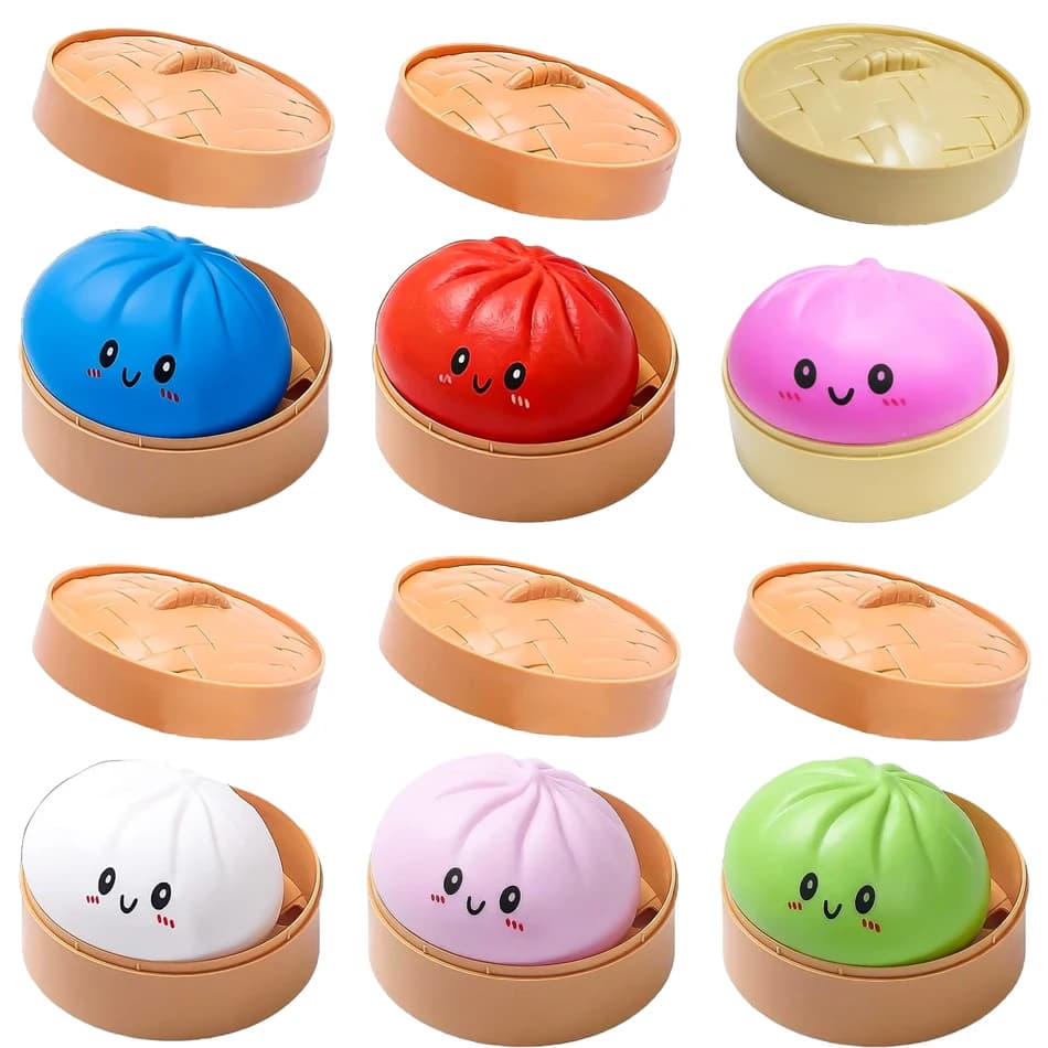 Boîte mystère : Jouet anti-stress coloré en forme de dumpling simulé