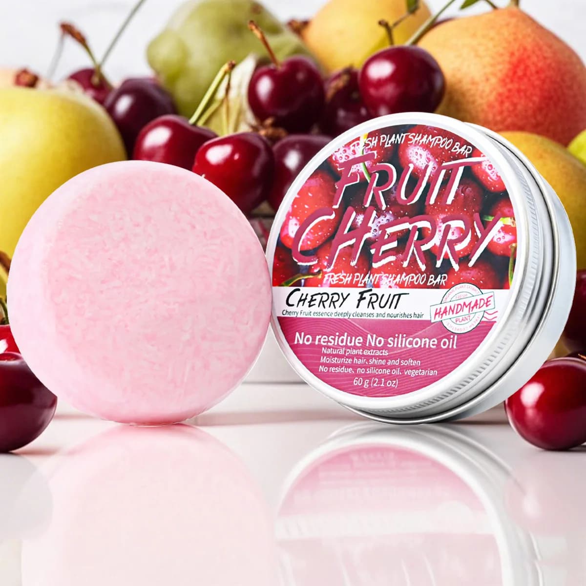 Nature plante fruits cerise solide shampooing rafraîchissant citron Aloe Vegan savon peau contrôle de l'huile pellicule shampooing barre