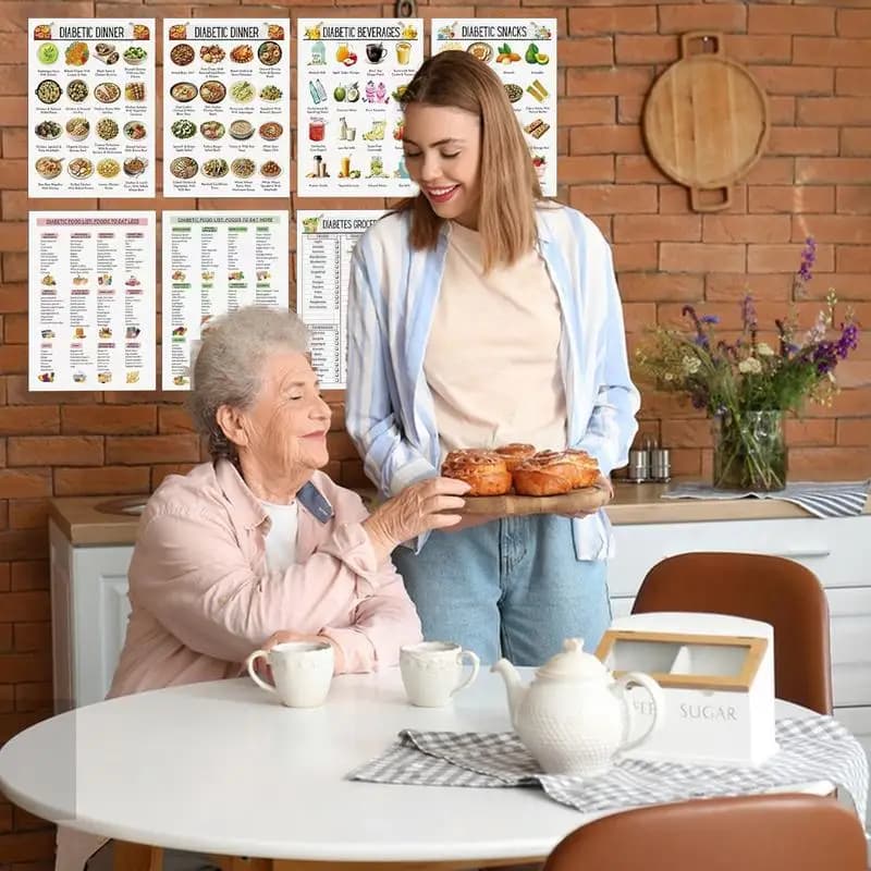 12 pièces tableau alimentaire à faible teneur en sucre liste de nutrition régime à faible teneur en carbure Guide d'information alimentaire affiche pour papa mère grand-père grand-mère personnes âgées