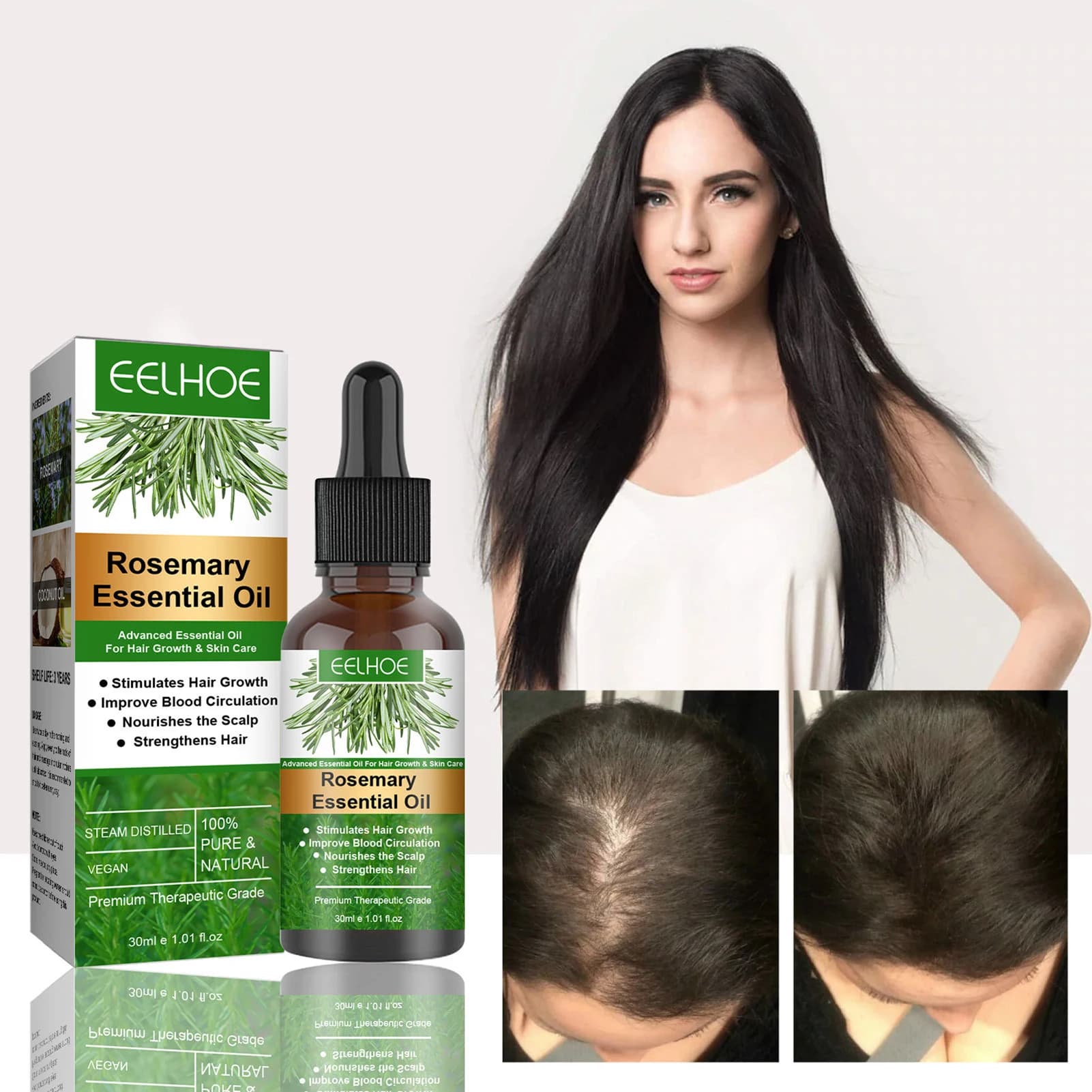 Château d'huile essentielle de romarin pour la croissance des cheveux, Pure Natural, Nourrir les cheveux brillants, Soins capillaires sains, 30ml