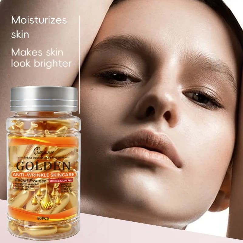 80 capsules de sérum anti-rides pour le visage, riches en vitamines C, E et squalane, hydratent et nourrissent la peau, la rendant lisse et délicate, conditionnées en forme de capsule, hygiéniques et 
