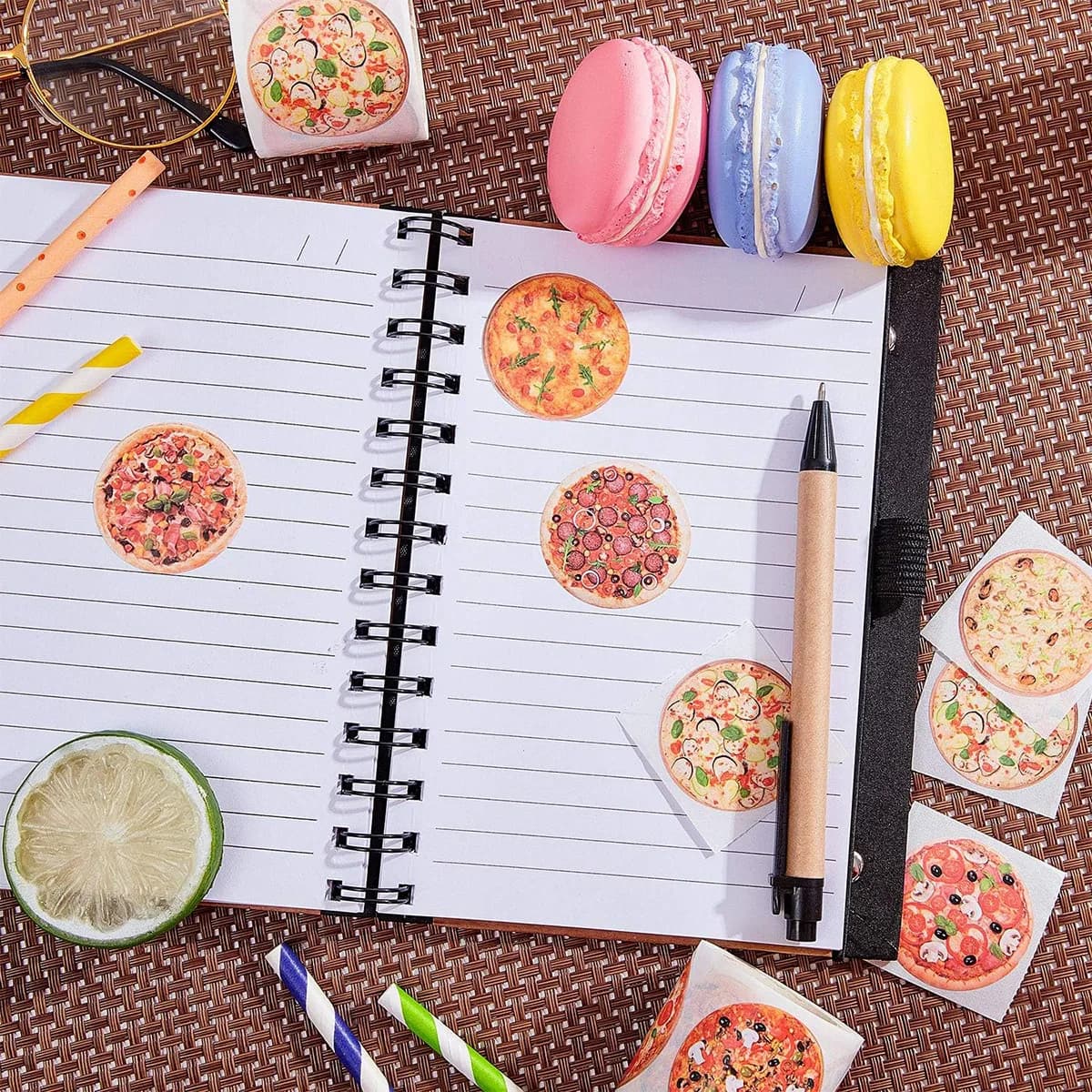 Rouleau d'autocollants pour pizza de 2,5 cm, 500 pièces, délicieux autocollants sur le thème de la cuisine italienne pour les fêtes d'enfants, le scrapbooking et les cadeaux de récompense