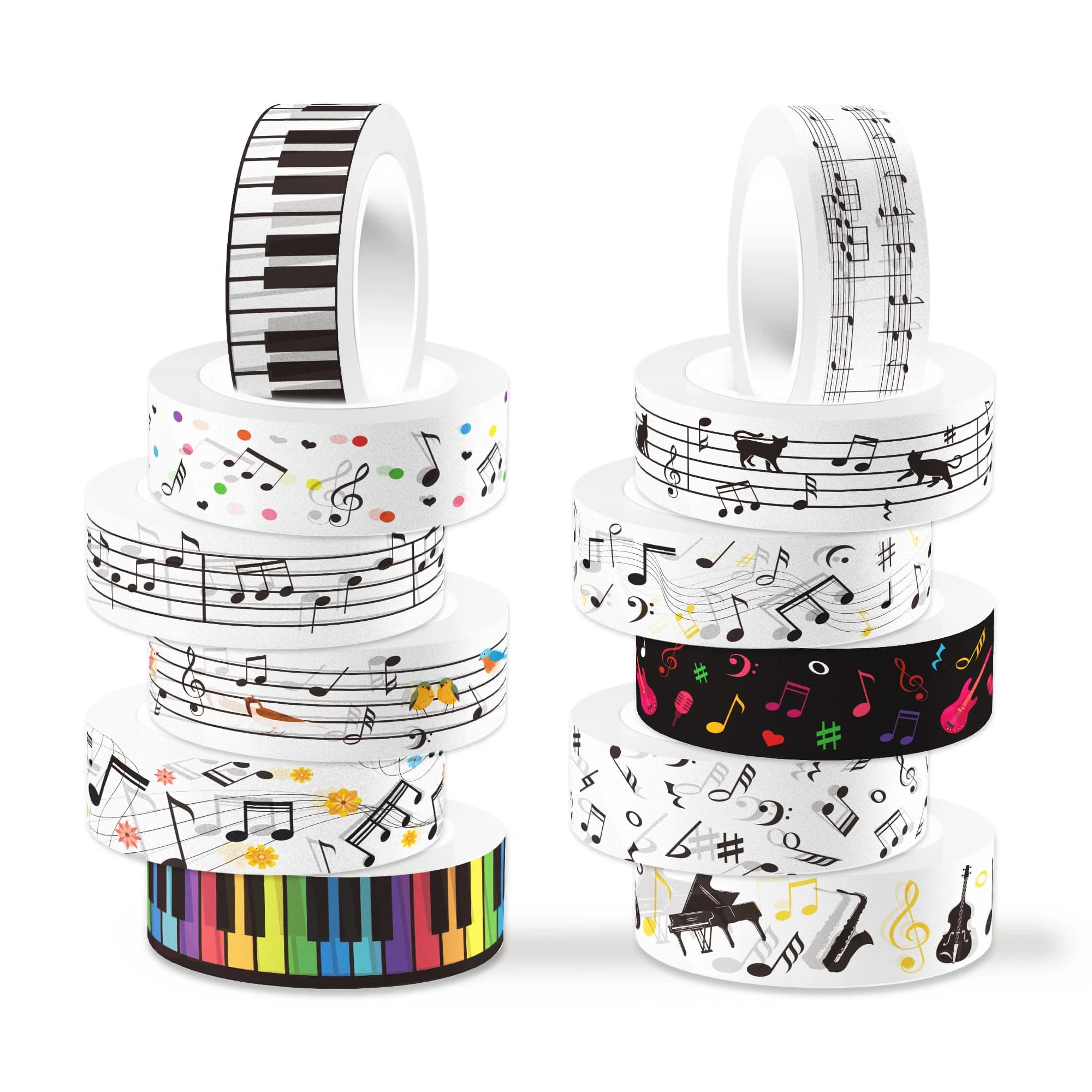 12 rouleaux de ruban Washi musical, ensemble de notes musicales, touches de guitare, Piano, rubans de masquage décoratifs F3024