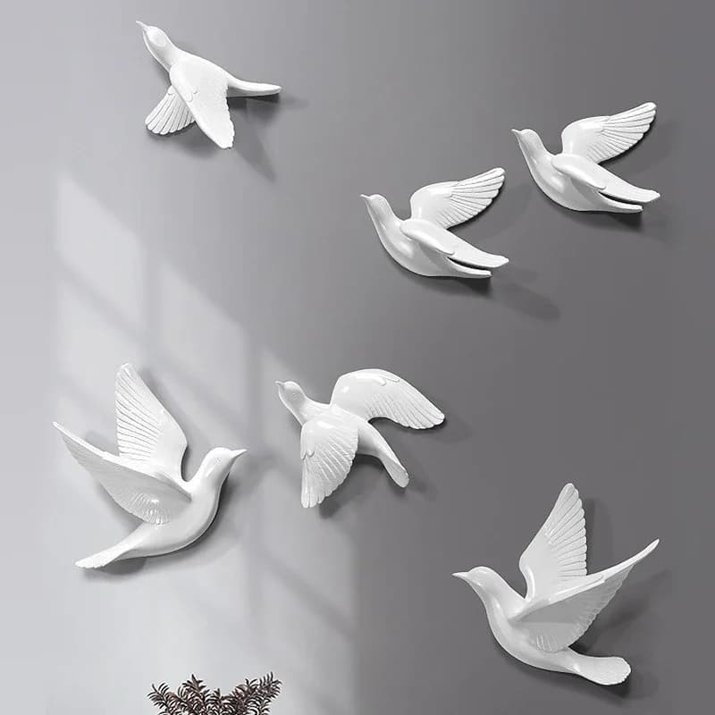 Décoration murale d'oiseaux tridimensionnels blancs européens