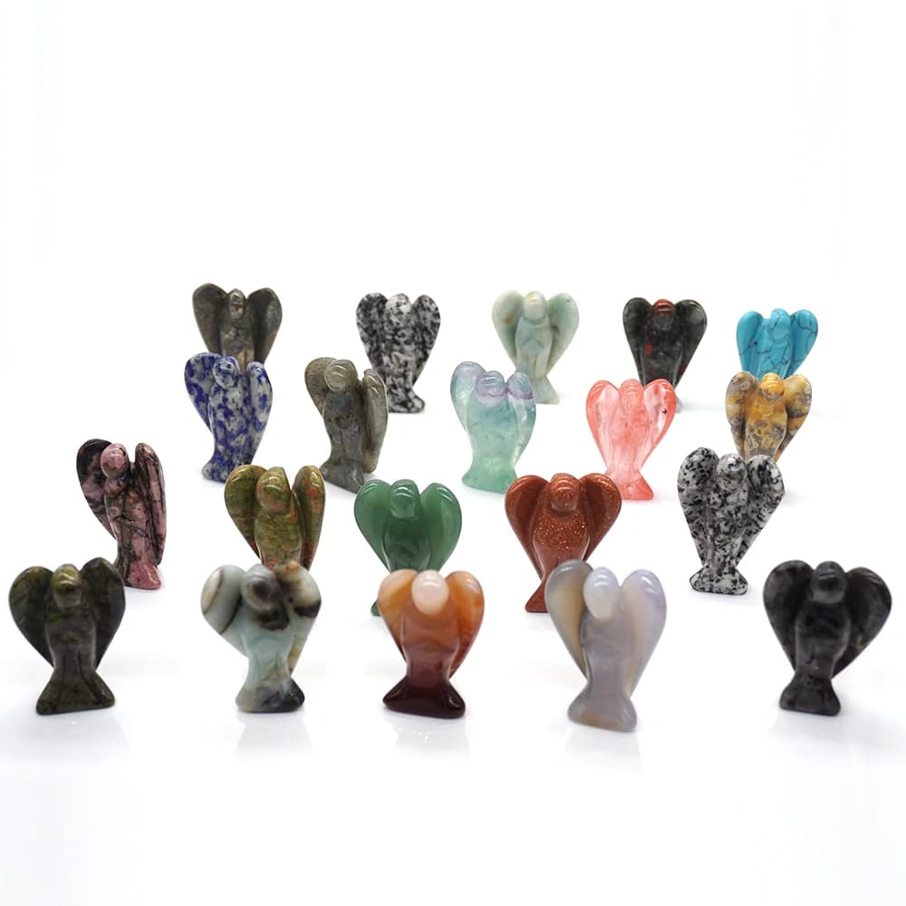 Figurine d'ange gardien de 1.5 pouces, Statue en cristal de guérison naturelle, décoration en pierre pour la maison, cadeau artisanal d'étude, bibelot, ornement de salle, vente en gros