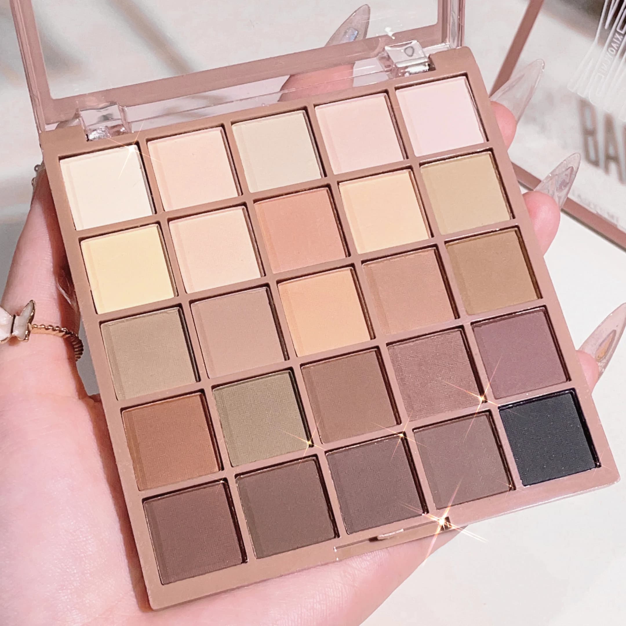 Palette de fards à paupières 25 couleurs, mat et scintillant, brun cochon nu, café chocolat, maquillage de scène quotidien pour fête d'étudiant