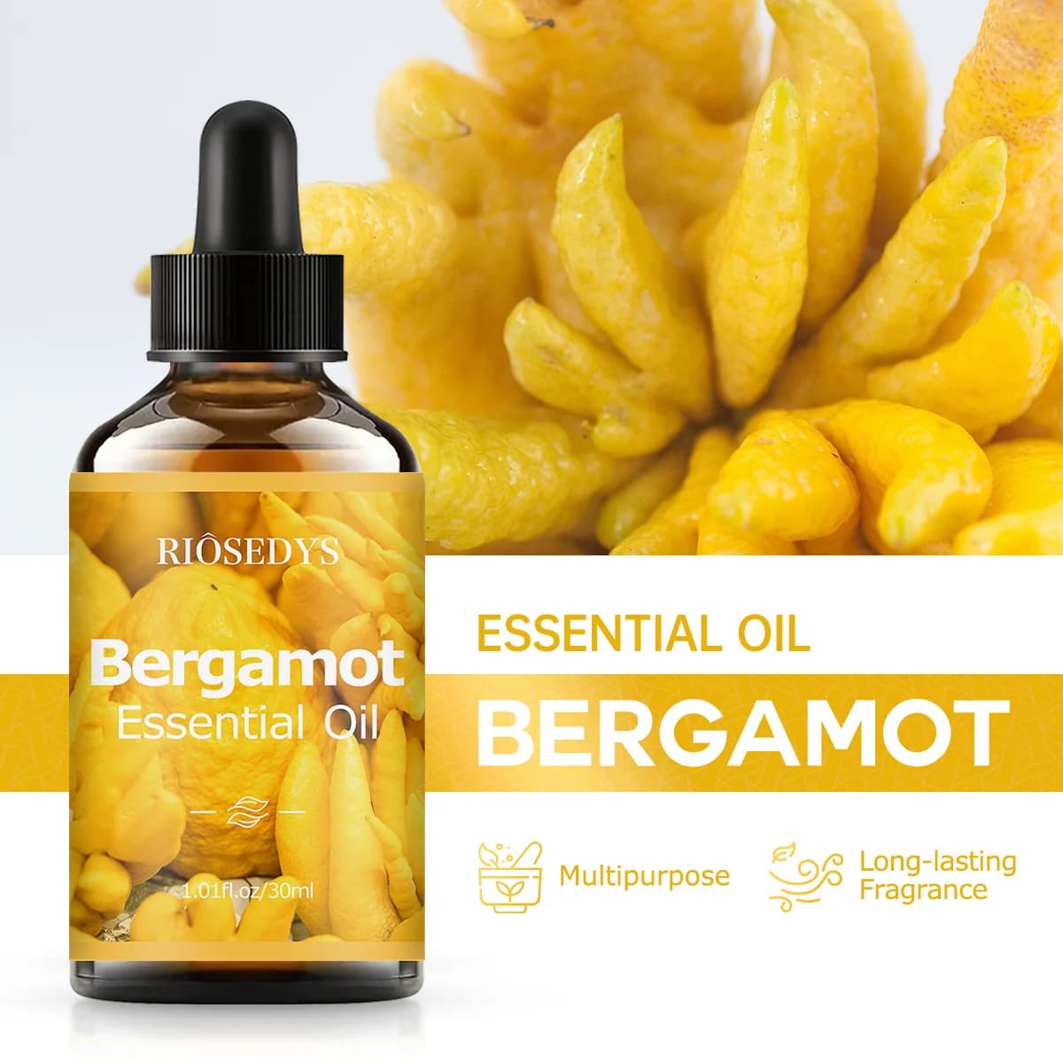 Huile essentielle de bergamote, une formule de parfum premium, adaptée au massage corporel et aux soins capillaires et à l'aromathérapie.