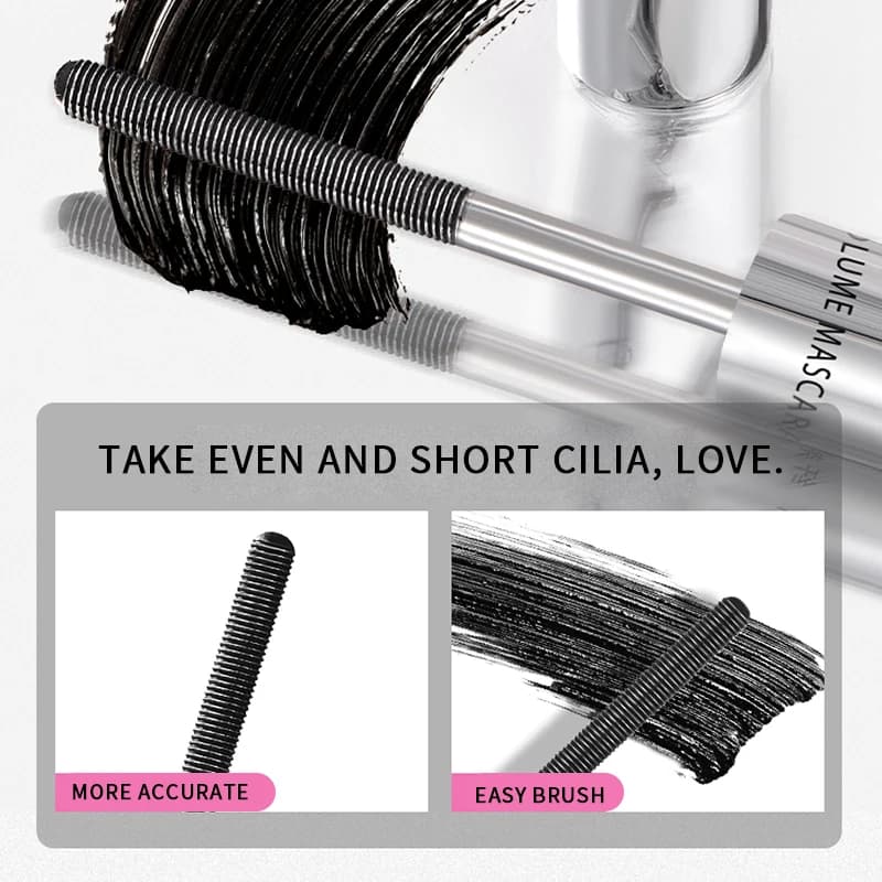Mascara longue tenue qui boucle les cils, résistant à l'eau et à la transpiration, sépare chaque cils, épaissit et donne du volume, mascara en tube en acier.
